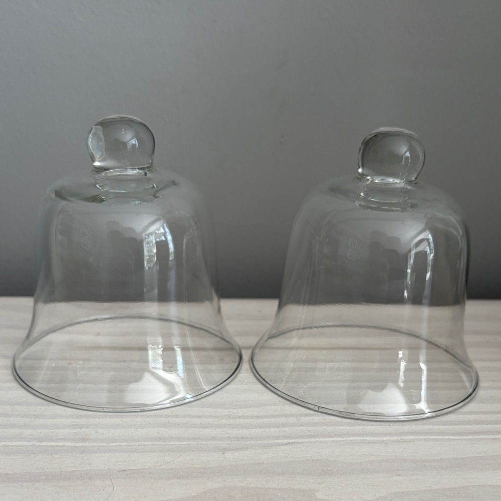 Set of 2 Clear Glass Bell Cloche Covers